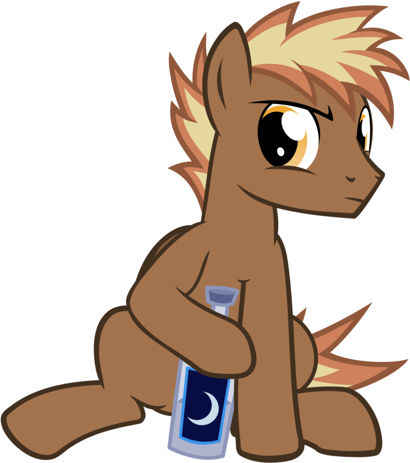 The Smiling Pony, Bottle, Crescent Moon, Frown, Glare, - Cartoon (1024x1024)