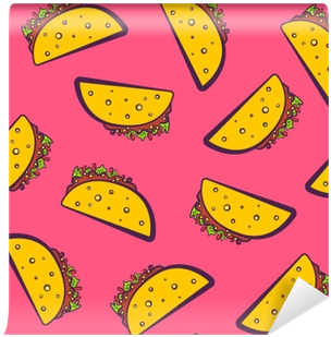 Colorful Seamless Pattern With Cute Cartoon Mexican - Taco Pop Art (400x400)