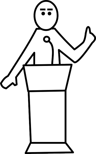 In The Sandoz Center Atrium - Public Speaking Clipart Black And White (400x640)
