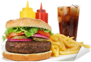 Hamburger Meal Served With French Fries And Soda Close-up - Hamburger And French Fries (400x400)