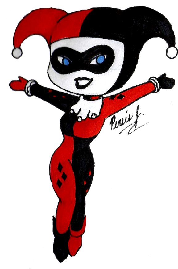 Harley Quinn Clipart Cute - Chibbi Harley Quinn Drawing (600x872)