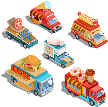 Isometric Illustrations Of Cars Fast Delivery Of Food - 아이소 메트릭 푸드 트럭 (360x360)