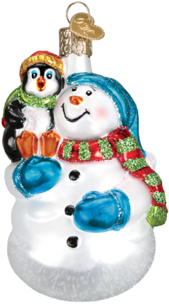 Snowman With Penguin Pal Ornament - Old World Christmas Baby's First Christmas Heart Glass (480x480)