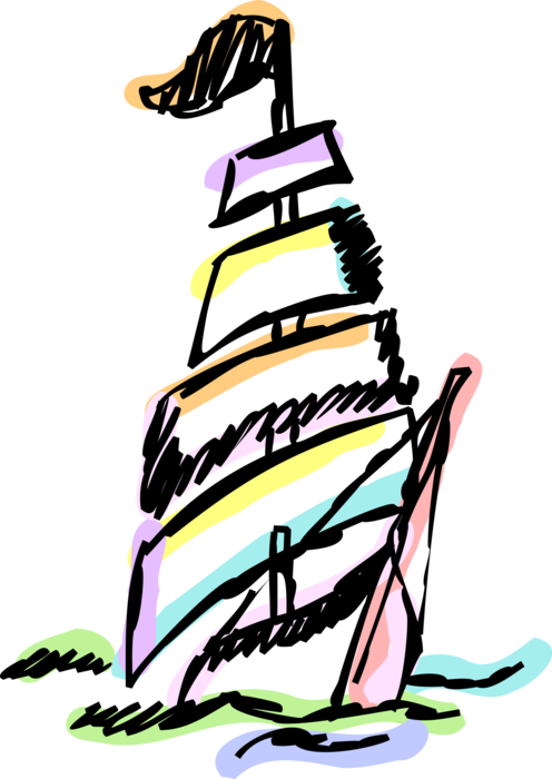 Vector Illustration Of Clipper Sailing Ship Traditionally-rigged - Vector Illustration Of Clipper Sailing Ship Traditionally-rigged (496x700)