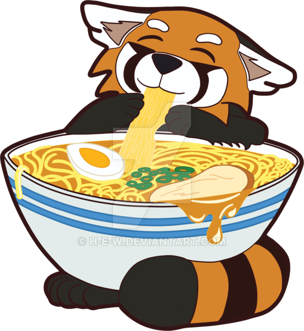 Red Panda Stealing Bamboo From Noodles By H E W - Red Panda (600x654)
