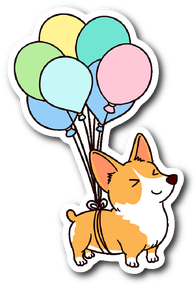 Corgi Balloon Dog Vinyl Sticker Dog Animal Lovers The - Corgi Stickers (350x350)