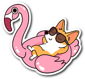 Corgi Flamingo Pool Float, Dog Vinyl Sticker Dog Animal - Cartoon (350x350)