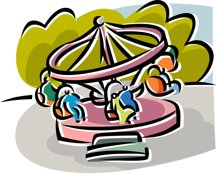 Vector Illustration Of Carnival Or Amusement Park Fairground - Amusement Park (879x700)