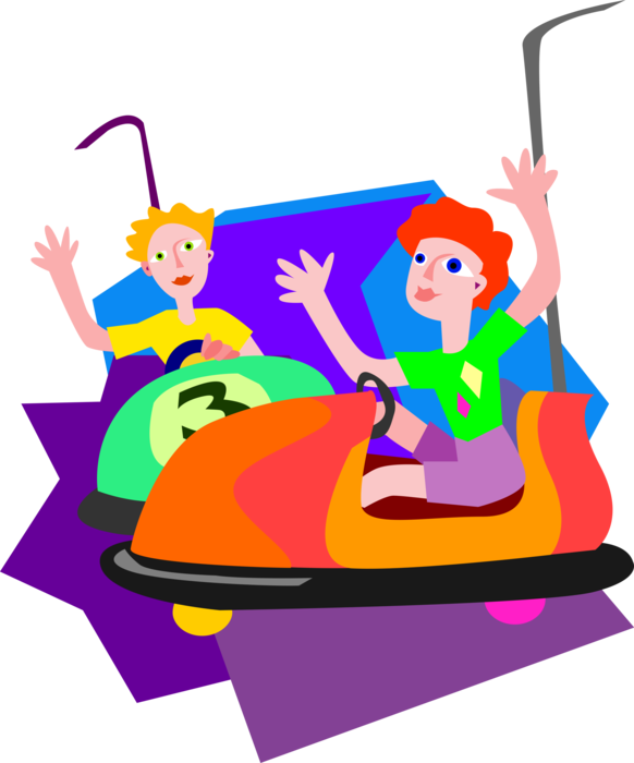 Vector Illustration Of Children Ride Bumper Cars At - Bumper Cars Clip Art (582x700)