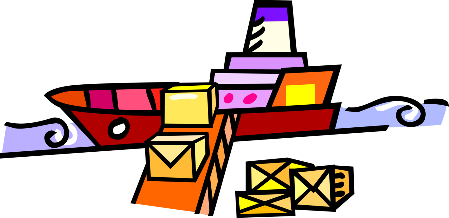 Vector Illustration Of Cargo Ship Or Freighter Ship - Vector Illustration Of Cargo Ship Or Freighter Ship (1441x700)