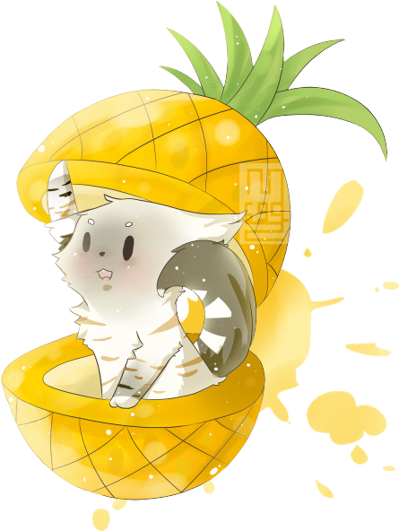 [request]pineapple Cat By Mazuya69 - Illustration (456x606)
