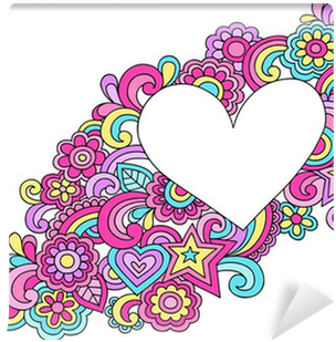Peace & Love Groovy Psychedelic Doodles Heart Frame - Illustration (400x400)
