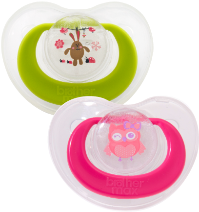 Crystal Clear Pacifiers - Brother Max, Przezroczyste Smoczki, Różowo-zielone, (542x648)