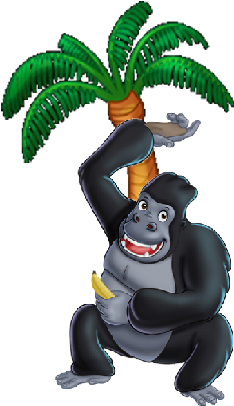 Funny Baby Monkeys - Cartoon Gorilla In Tree (400x600)