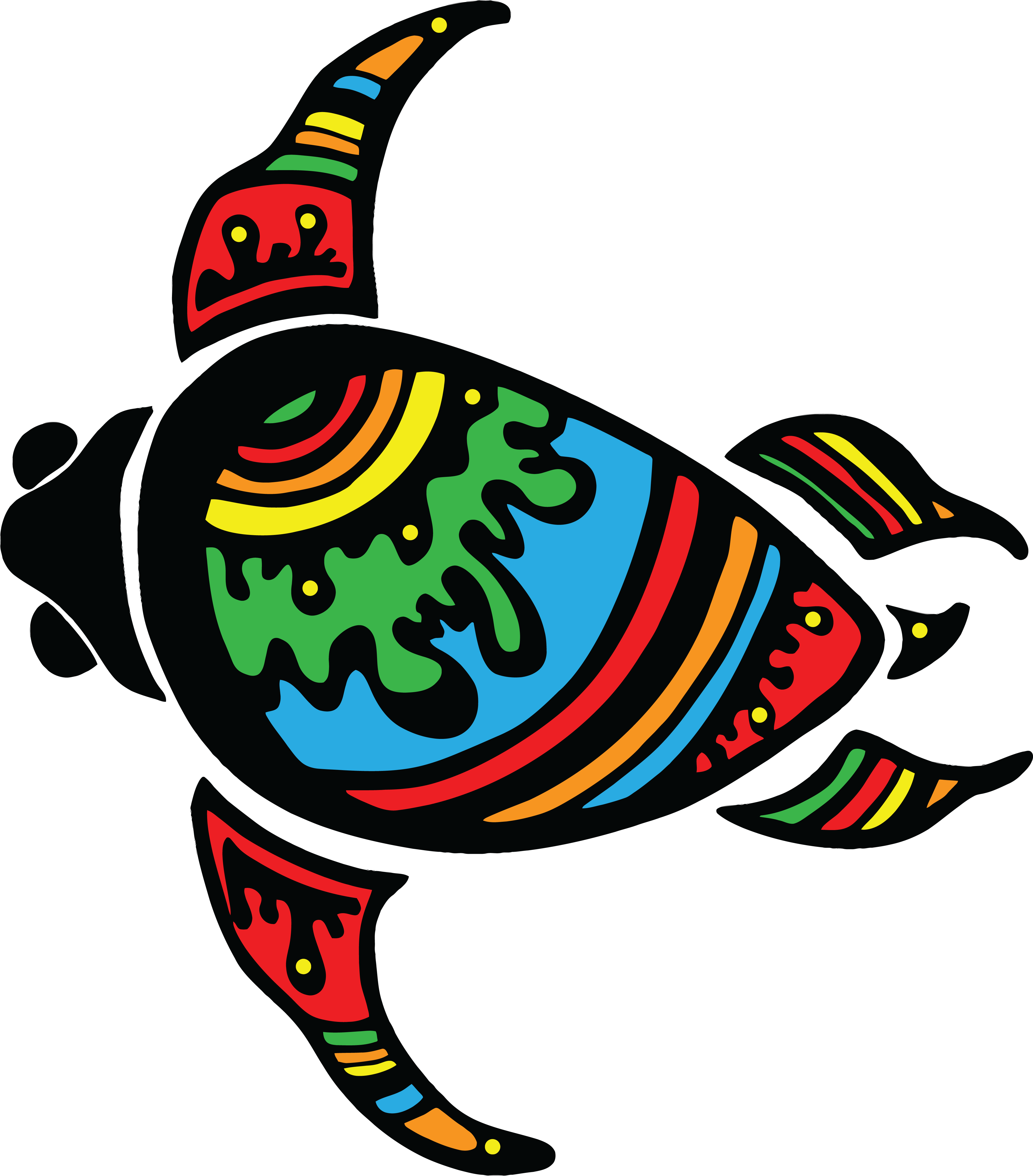Free Clipart Of A Colorful Swimming Sea Turtle - Turtle Colorful (4000x4555)