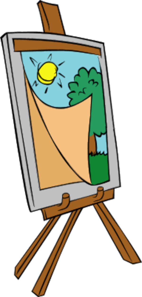 Easel With Kids Painting - Painting On Easel Clipart (600x1250)