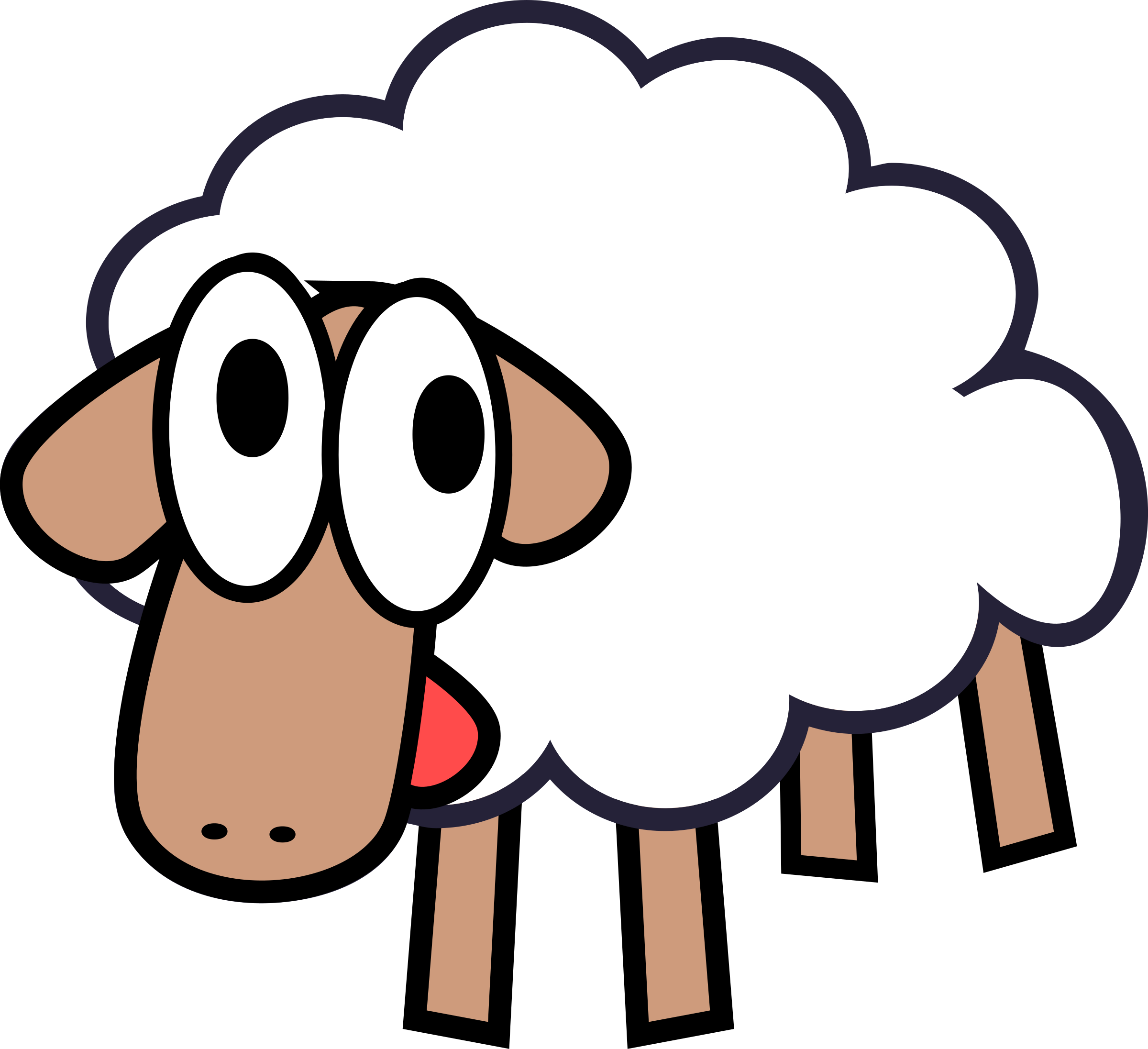 White Stupid Cute Cartoon Sheep - Sheep Puns (2400x2193)