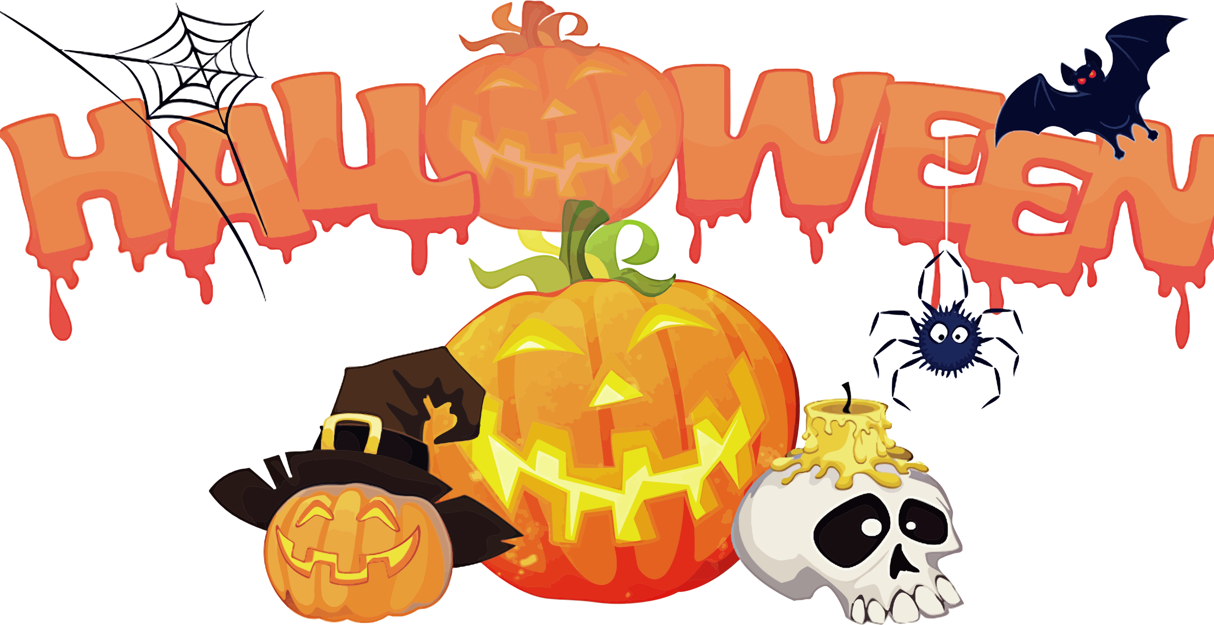 October Decorations Cliparts - Halloween Png (2400x1236)