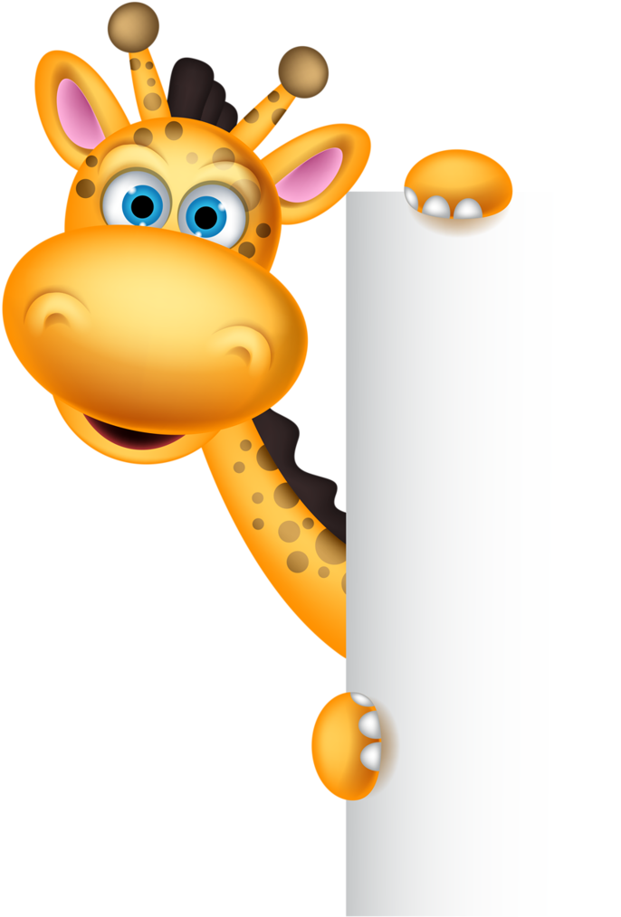 Illustration Of Cute Giraffe Cartoon With Blank Sign - Name Tag Template With Animals (713x1024)