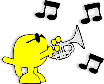 Christian Fish On Trumpet - Playing The Trumpet Clipart (400x326)