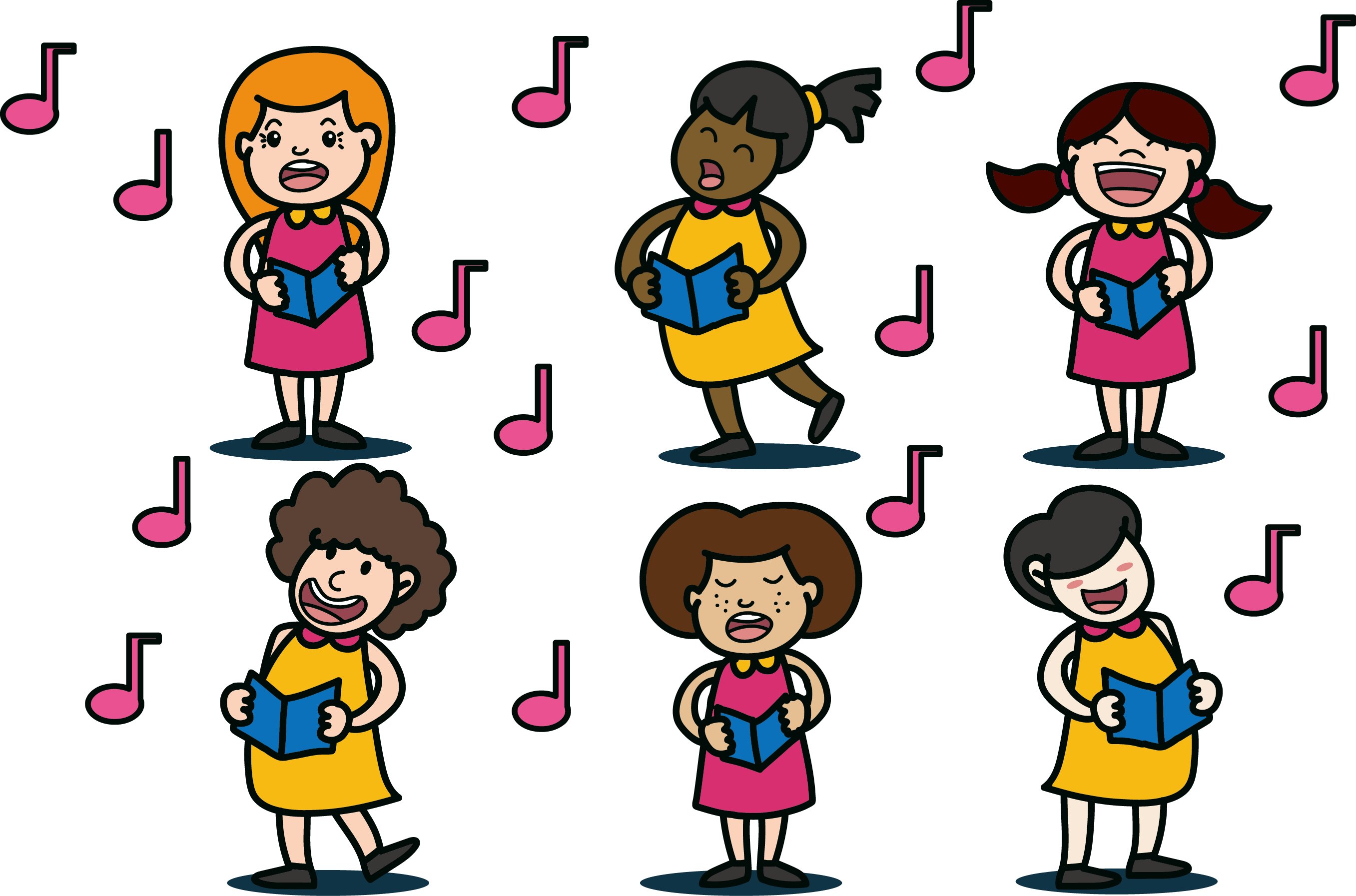 Choir Singing Clip Art - Desenho Coral De Mulheres Cantando (2714x1793)