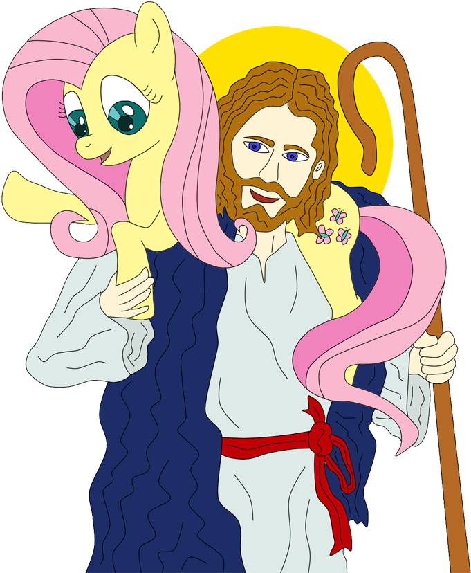 Lycanianspike, Christianity, Fluttershy, Human, Jesus - Cartoon (700x842)