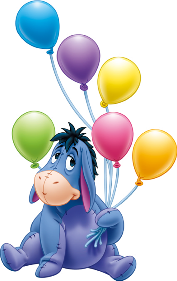 Visual Art - Eeyore - - Eeyore With Balloons (569x900)