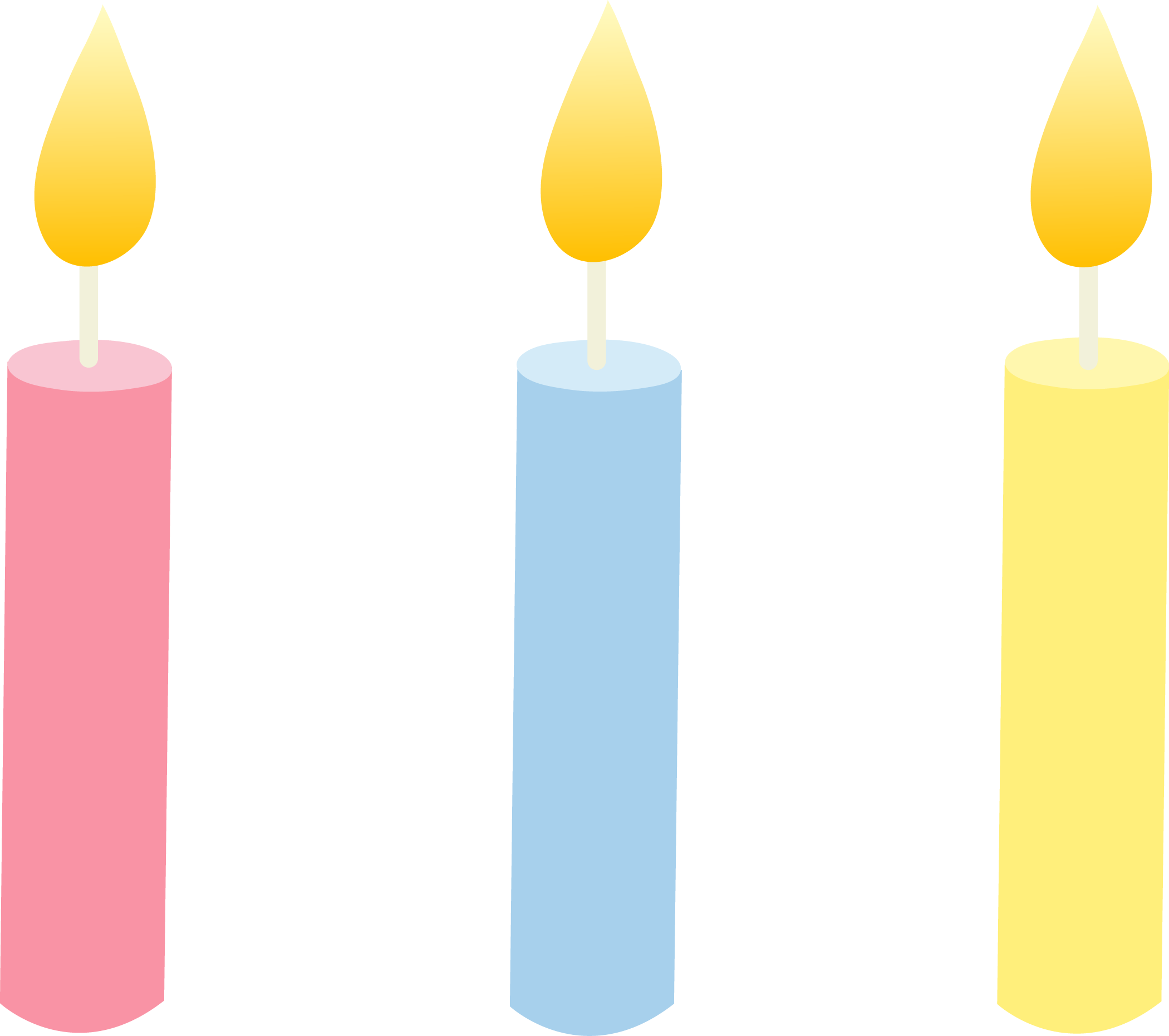 Three Pastel Colored Birthday Candles - Lit Birthday Candle Clipart (2100x1860)