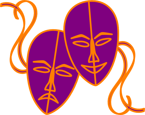 Theatre Masks Clip Art - Colourful Drama Masks (600x476)