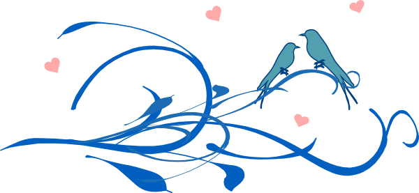 Blue Love Birds On A Branch Clip Art - Flowers And Birds Heart Wall Art Sticker Decal, Black, (600x277)
