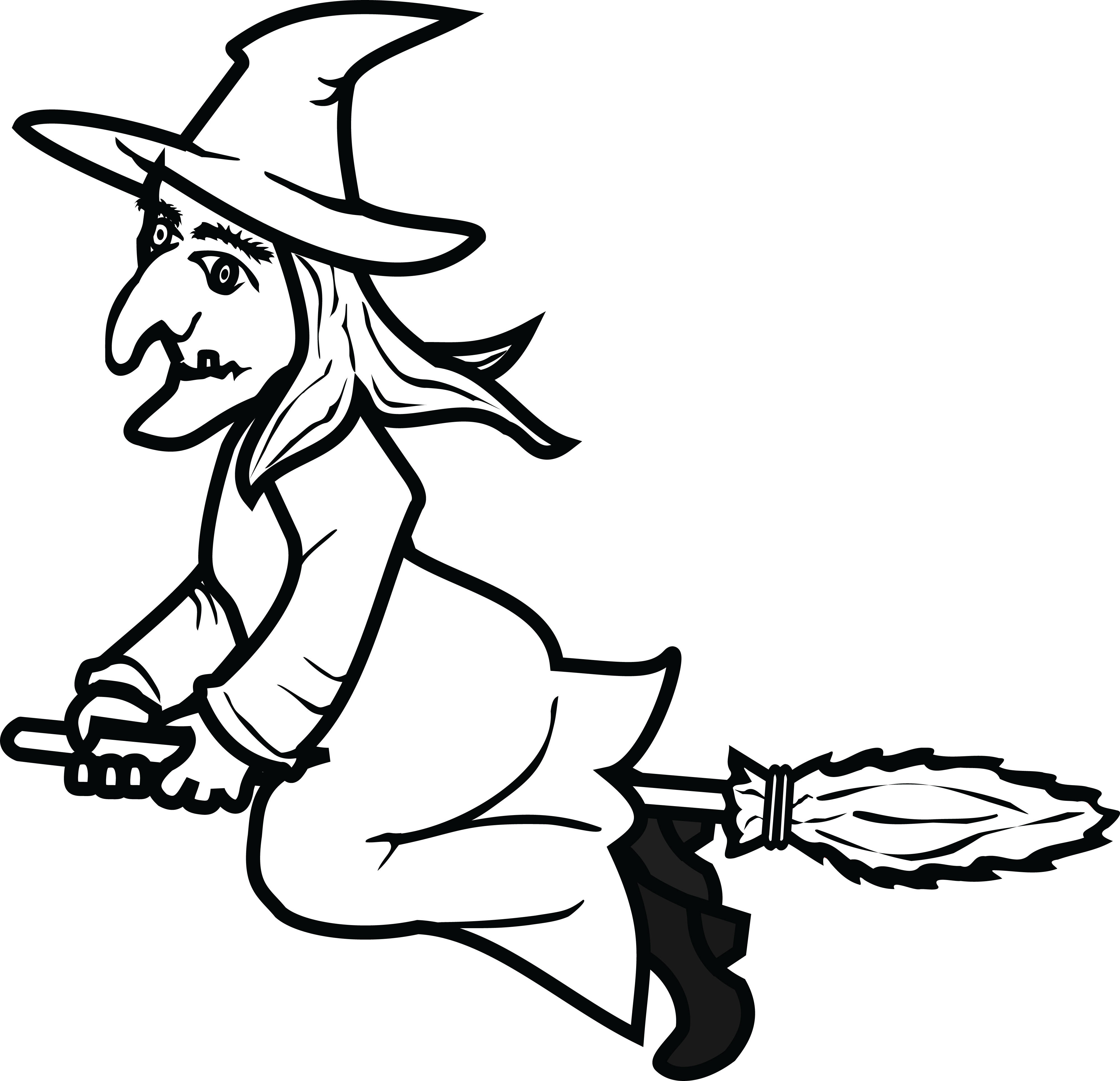 Free Clipart Of A Flying Witch - Witch Black And White (4000x3862)