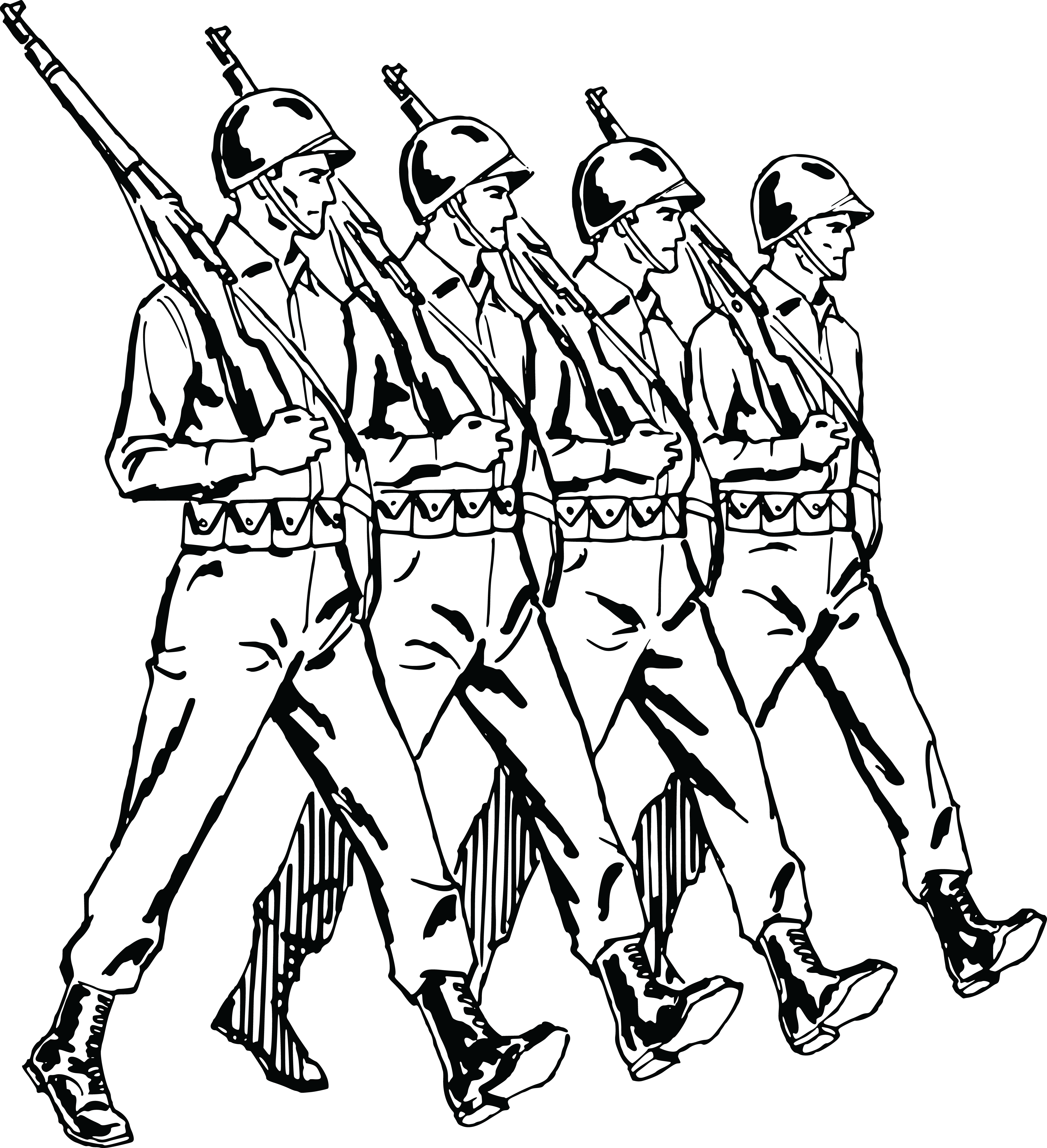 Free Clipart Of A Group Of Marching Army Soldiers - Soldiers Marching Clipart (4000x4386)