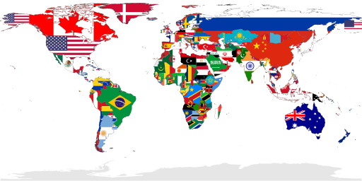 Ever Since The Term Global Village Became Fashionable - World Map With Flags (512x256)