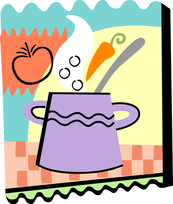Vector Illustration Of Homemade Vegetable Soup In Soup - Vector Illustration Of Homemade Vegetable Soup In Soup (596x700)