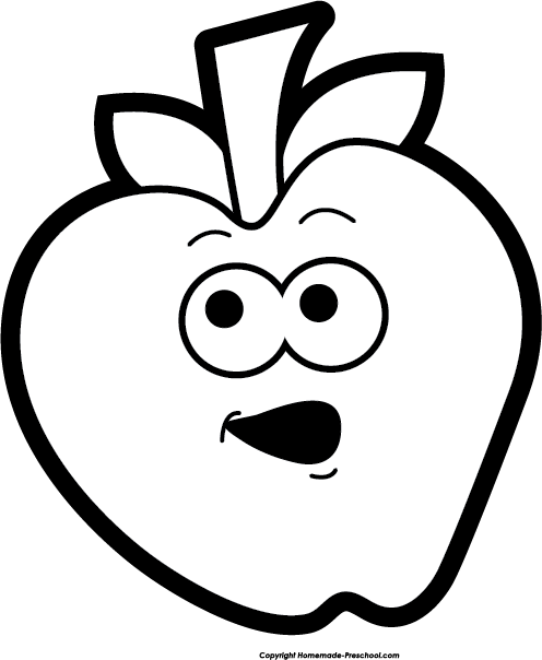 Apple Clipart Balck White - Apple Smiley Face Black And White (496x604)