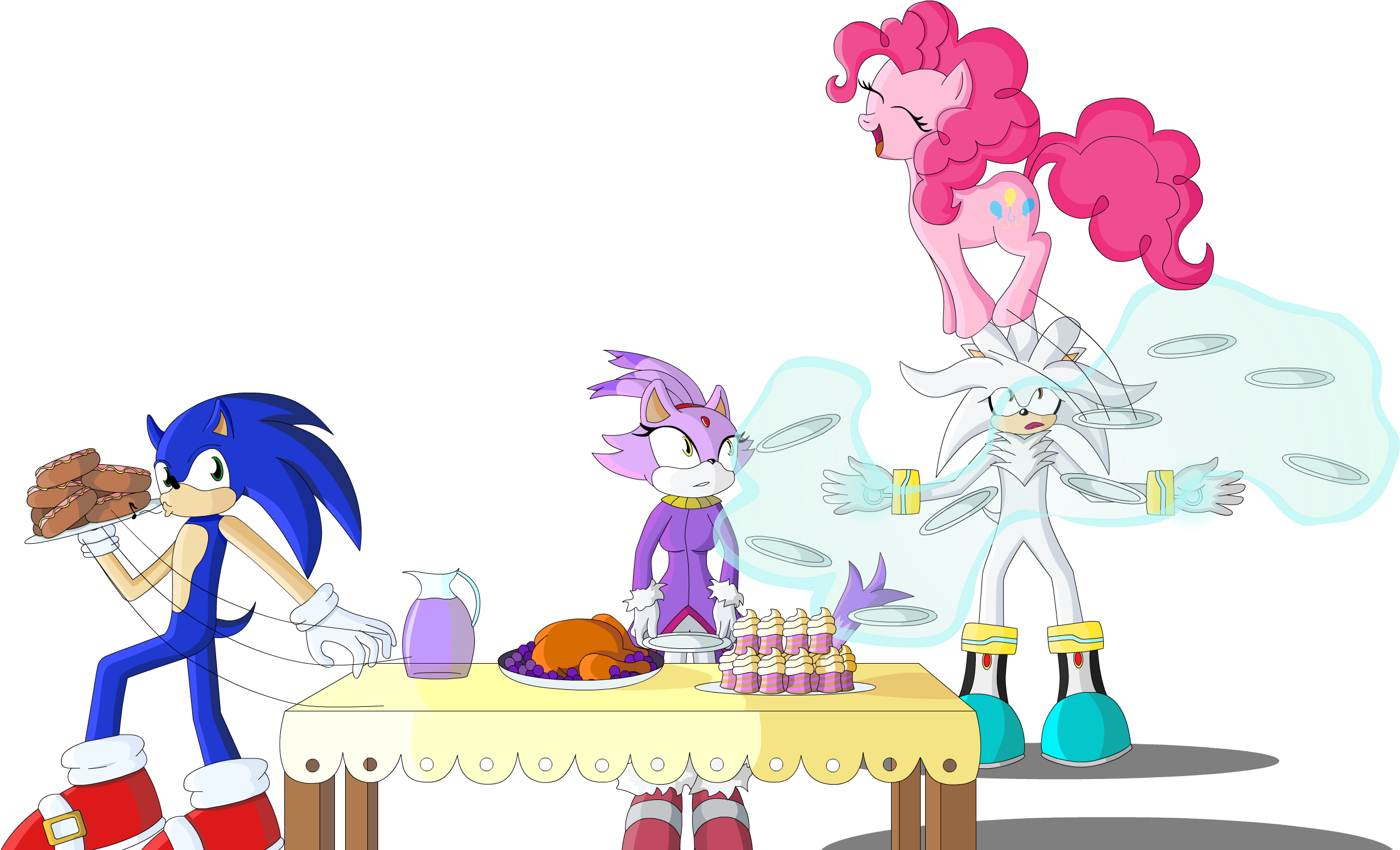 Polaicy, Blaze The Cat, Crossover, Cupcake, Food, Levitation, - Silver The Hedgehog (2500x1500)