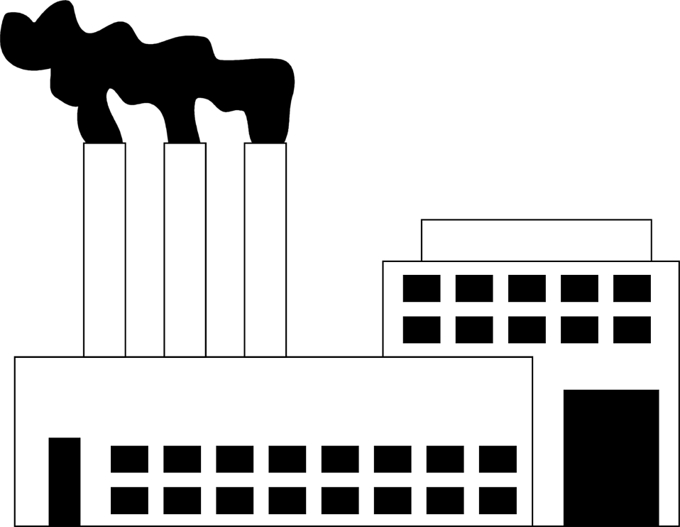 Factory Building With Smoke Stacks Clipart - Factory Clipart Black And White (958x742)