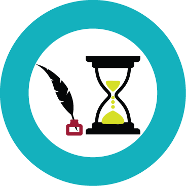 Blue Circle With An Hourglass And A Quill And Ink - Sablier Png (367x367)