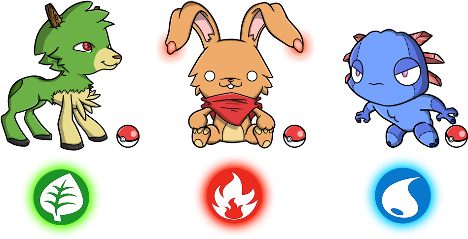 Original Pokemon Starter Set - Made Up Starter Pokemon (1000x566)