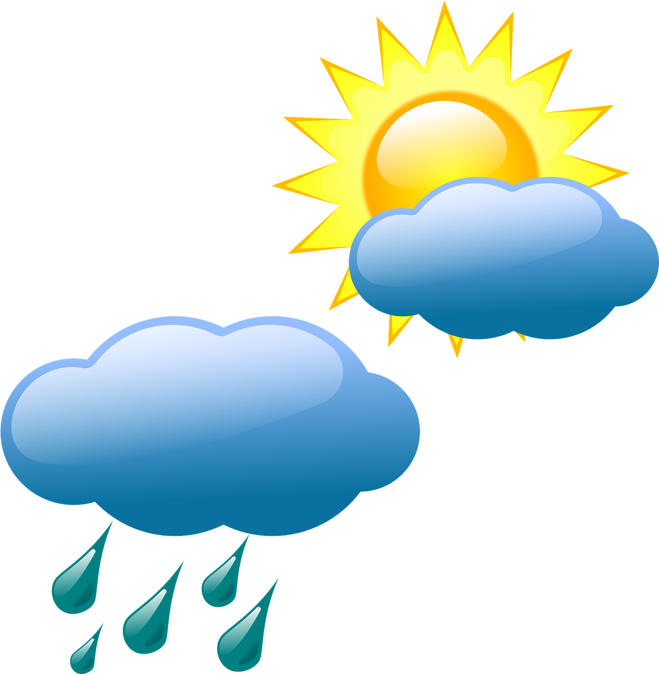 Weather Forecasting Symbol Clip Art Drizzle Sunny Weather - Sun And Clouds Clipart (1397x1398)