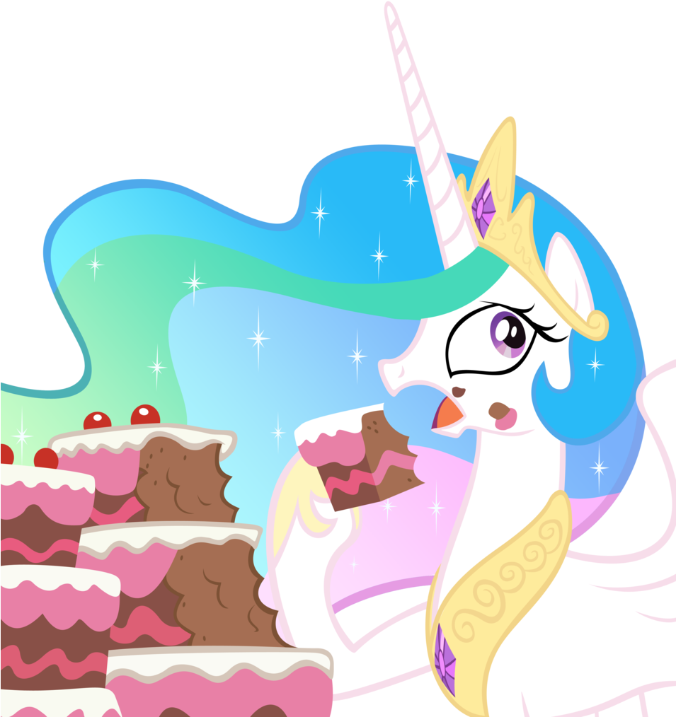 Santafer, Cake, Cakelestia, Caught, Ponyville Confidential, - Princess Celestia Eating Cake (954x1024)