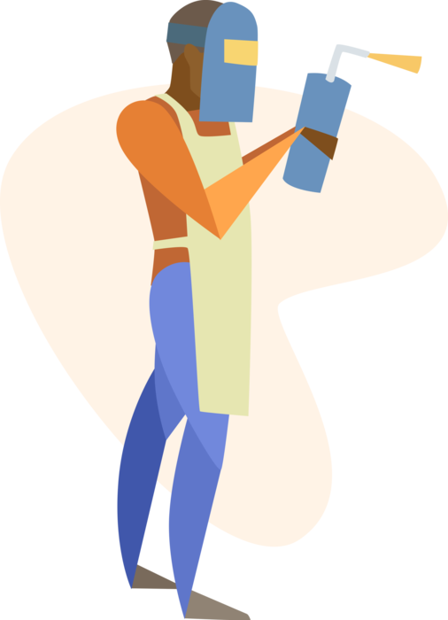 Vector Illustration Of Arc Welder Welds Metal With - Cartoon (506x700)