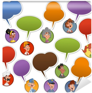 Group Of Cartoon Business People Faces With Speech - Drawing (400x400)