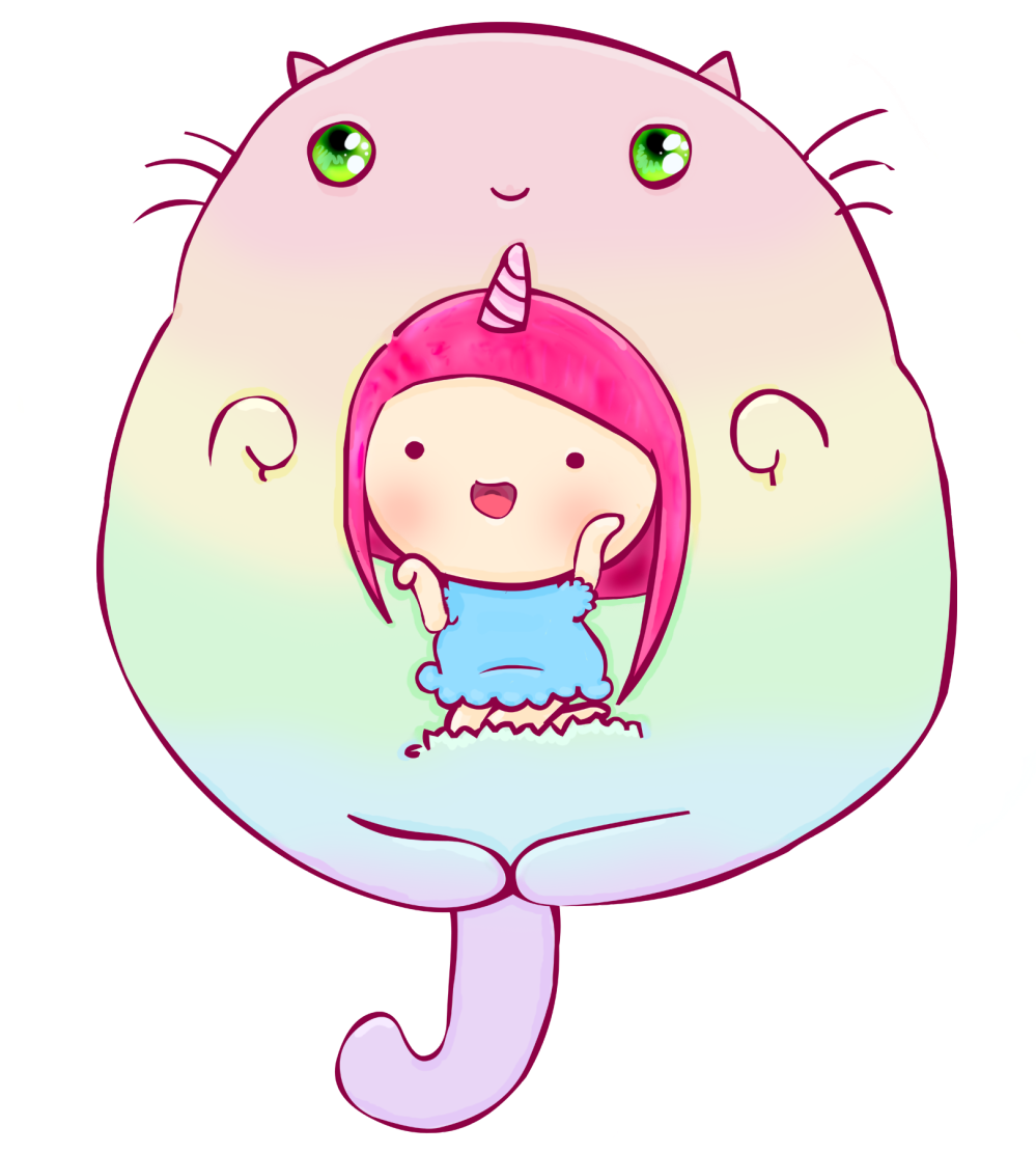 Pink Hair Girl Cat Rainbow Cat Fat Cat Drawing Illustration - Cartoon (1280x1110)