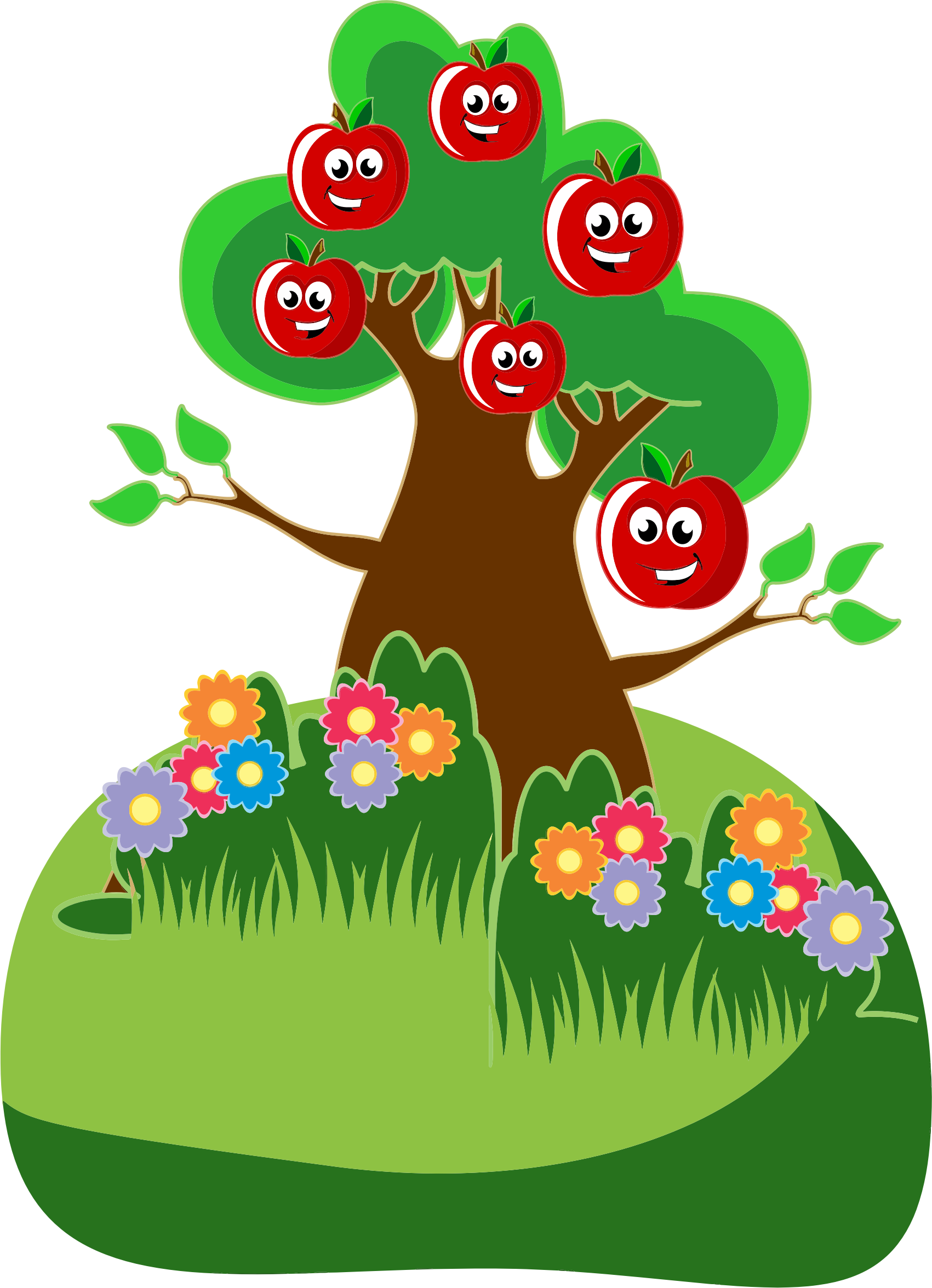 Anthropomorphic Happy Apples Tree - Anthropomorphic Cartoon Hippo (1701x2352)