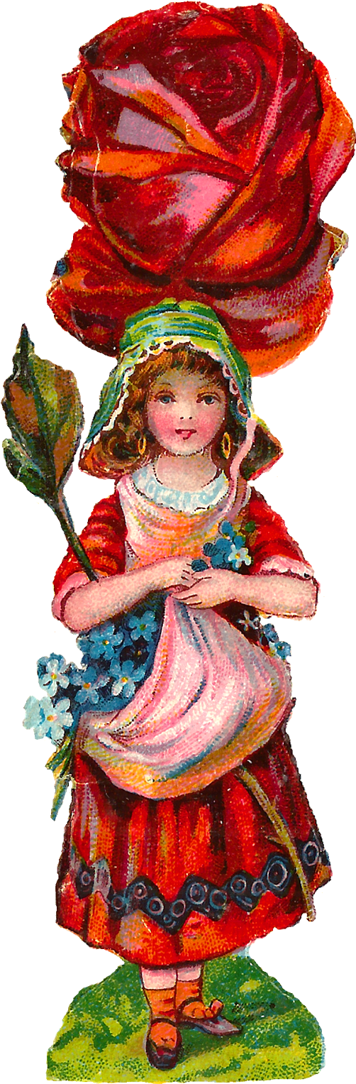 Rose Flower Girl Image Transfer Clipart Botanical Artwork - Costume Hat (613x1600)