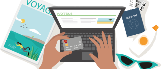 Person Booking A Hotel Online Using Their Cibc Smart - Credit (543x260)