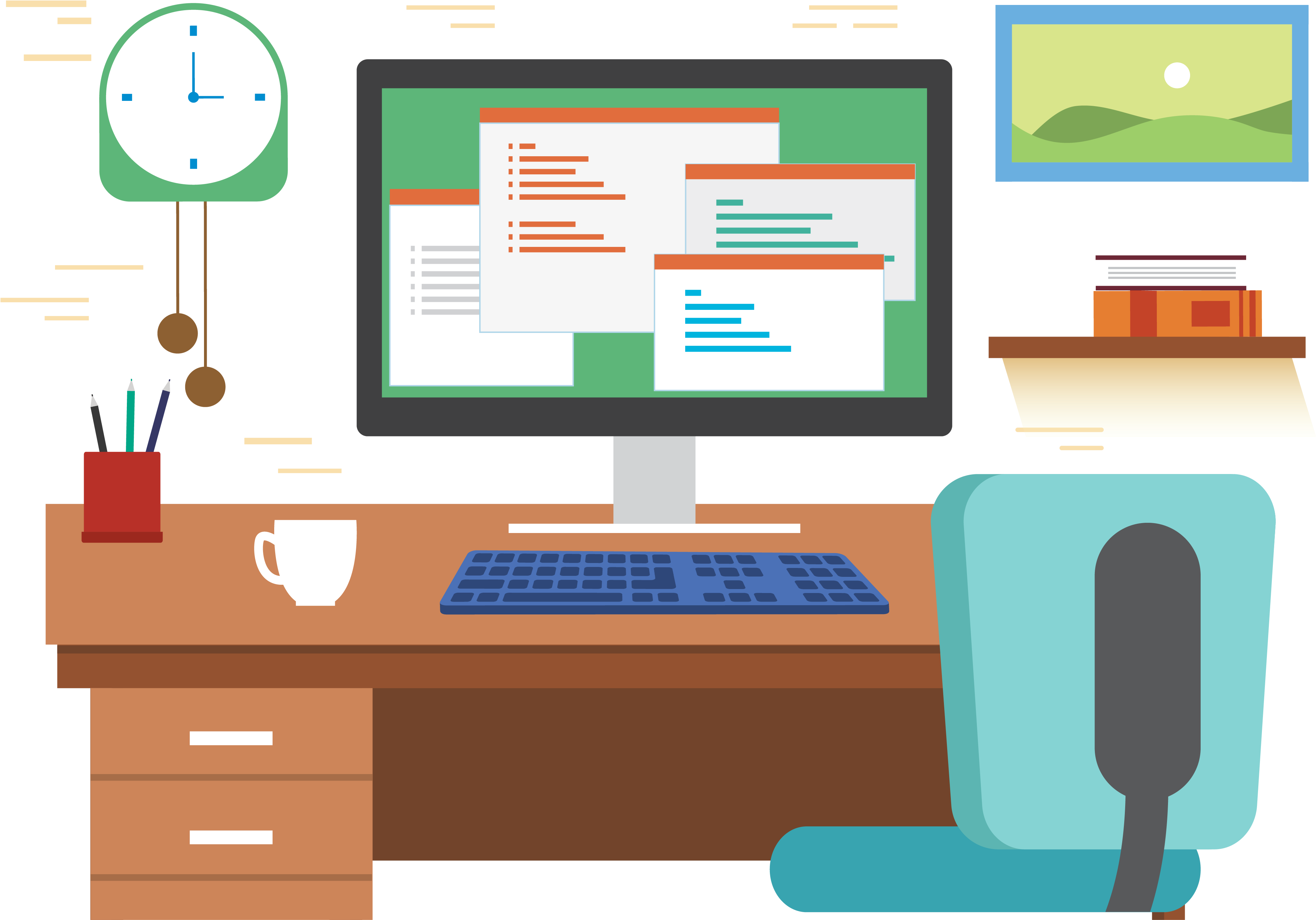 Desk Office Graphic Design - Office Desk Cartoon Png (4411x3338)