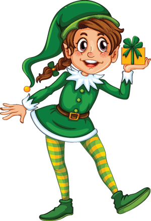 Charity Raffle Prizes - Christmas Elf With Present (300x438)