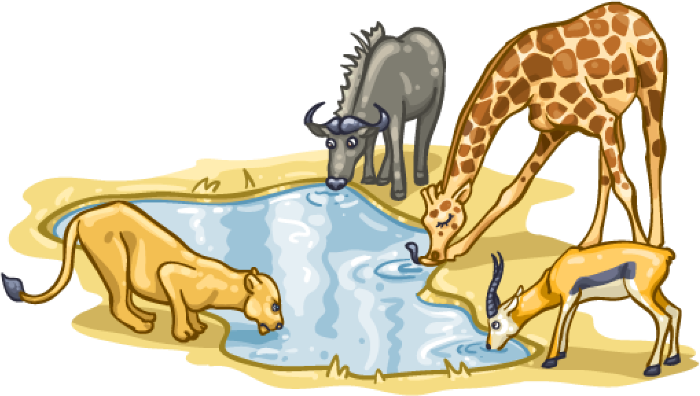 When Nature Calls - Animals At Watering Hole Clipart (1024x1024)